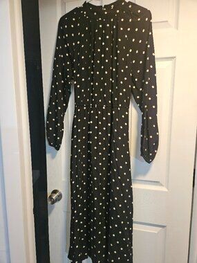 Loft Long Sleeve Black Dress with White Polka Dots